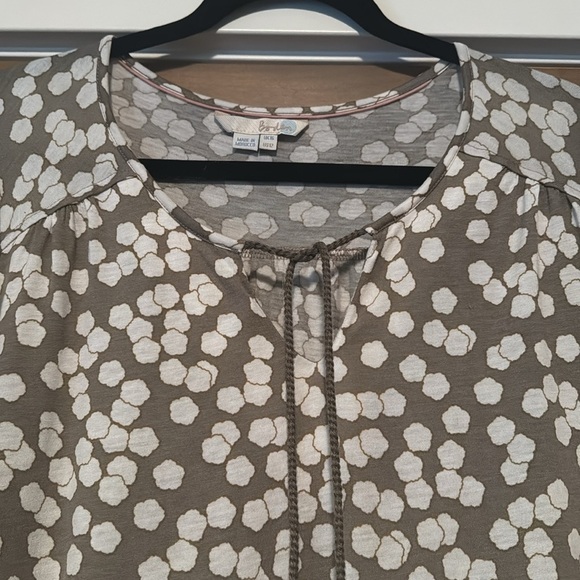 Boden Peasant Tunic blouse Womens 12 wool blend Tan/White long sleeves office - Picture 3 of 7